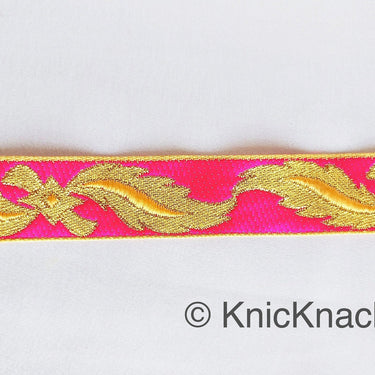 Fuchsia Pink Jacquard Weave Trim, Indian Sari Border, Trim By 3 Yards